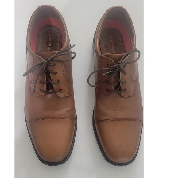 Rockport Dress Shoe Mens 13 Brown Leather Waterproof Slip Resistant No Moisture - Picture 2 of 13